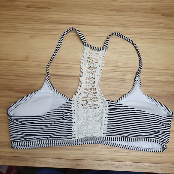 Xhilaration Womens Blue White Striped Crochet Racerback Bikini Top Size Large - Picture 2 of 4